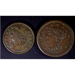 1835 HALF CENT, VF & 1856 LARGE CENT, VF+