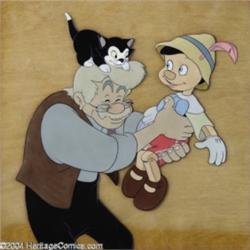 Walt Disney Studios -- "Pinocchio" Original Hand Painted Production Cel and Courvoisier Background. 