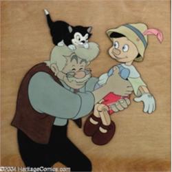 Walt Disney Studios -- "Pinocchio" Hand Painted Presentation Cel and Original Pencil Animation Drawi