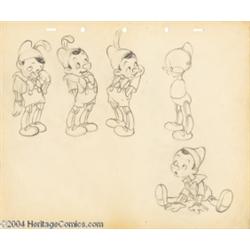 Walt Disney Studios -- "Pinocchio" Original Pencil Model Sheet. (1940).
