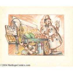 Walt Disney Studios -- "Pinocchio" Original Story Board Sketch. (1940).