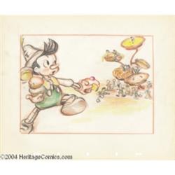 Walt Disney Studios -- "Pinocchio" Original Story Board Sketch. (1940).