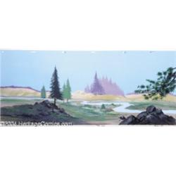 Filmation Productions -- Original Watercolor Background with Tree Middleground Cel (1960s).