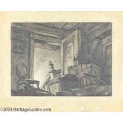 Walter Lantz Productions -- Original Pencil Background Layout (1940s).