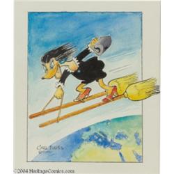 Carl Barks - Magica De Spell "Vesuvius Airline Frequent Flier" Painting and Preliminary Drawing Orig