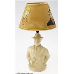 Dick Tracy Figural Ceramic Lamp, Unpainted With Shade (Plasto Mfg., 1951).