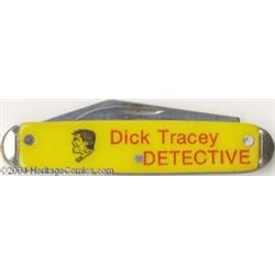 Dick Tracey [sic] Detective 3.5" Pocket Knife - Yellow With Red-and-Black Graphics (1950s).