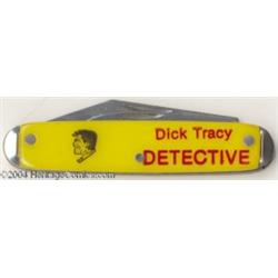 Dick Tracy Detective 3.5" Pocket Knife - Yellow With Red-and-Black Graphics (1950s).