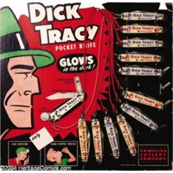 Dick Tracy Glow in the Dark Pocket Knives on Original Display Card (Camillus Cutlery, 1950).