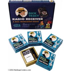 Dick Tracy 2 Transistor Radio Receiver Store Display and 4 MIB Radios (American Doll and Toy Corp., 