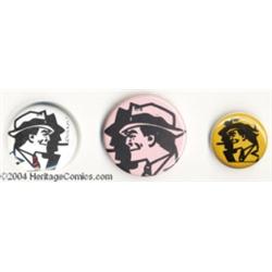 Dick Tracy Set of 3 "Smoking in Shadow" Pinbacks (1980s) Condition: Average NM/MT.