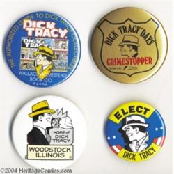 Dick Tracy Pinbacks - Unique Set of 4 (1980s-90s) Condition: Average VF/NM.