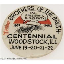 Dick Tracy B. O. Plenty "Brothers of the Brush" Centennial Pinback (Woodstock, IL, 1952).