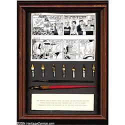 Dick Tracy - Chester Gould and Rick Fletcher Framed Set of Pens and Brush (1973).