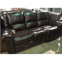 BROWN LEATHER STUDDED 3 SEATER POWER RECLINING SOFA