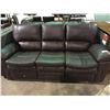 Image 1 : BROWN LEATHER OVER STUFFED 3 SEATER RECLINING SOFA