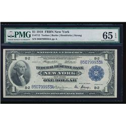 1918 $1 New York Federal Reserve Bank Note PMG 65EPQ