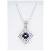 14KT White Gold Blue Sapphire and Diamond Pendant with Chain
