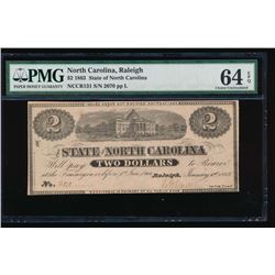 1863 $2 State of North Carolina Obsolete Note PMG 64EPQ