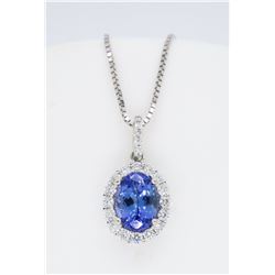14KT White Gold Tanzanite and Diamond Pendant with Chain