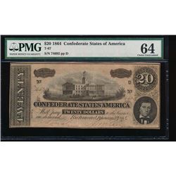 1864 $20 Confederate States of America Note PMG 64