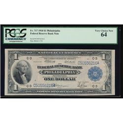 1918 $1 Philadelphia Federal Reserve Bank Note PCGS 64