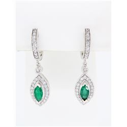 14KT White Gold Emerald and Diamond Earrings