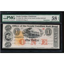 1840s-70s $1 South Carolina Railroad Note PMG 58EPQ