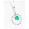 Image 3 : 14KT White Gold Emerald and Diamond Pendant with Chain
