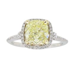 14KT Two Tone Gold 1.42ct Fancy Light Yellow Diamond Ring