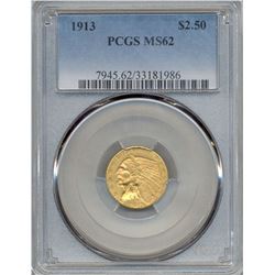 1913 $2.5 Indian Head Quarter Eagle Gold Coin NGC MS62