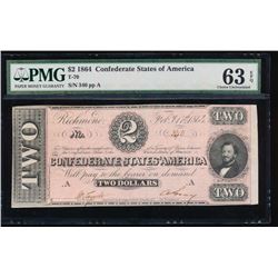1864 $2 Confederate States of America Note PMG 63EPQ