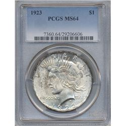 1923 $1 Peace Silver Dollar Coin PCGS MS64