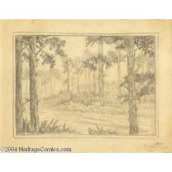 Kelly Freas- Landscape Drawing Original Art (1938).