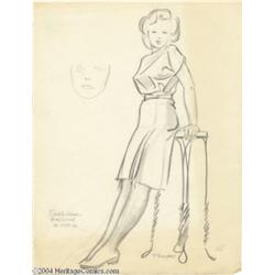 Kelly Freas - Leaning Woman Pencil Sketch Original Art (1939-40).