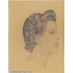 Kelly Freas - Pencil Study of a Young Woman Original Art (1940).