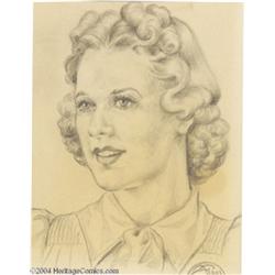 Kelly Freas - Early 1940s Portrait of a Woman Original Art (circa 1940).