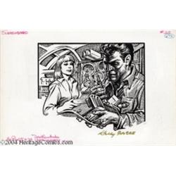 Kelly Freas - Science Fiction Scratchboard Illustration #29 "Dorotha and Audee Checking Gauges" Orig