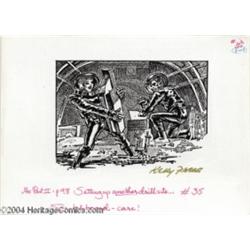 Kelly Freas - Science Fiction Scratchboard Illustration #35 "Setting Up Another Drillsite" Original 