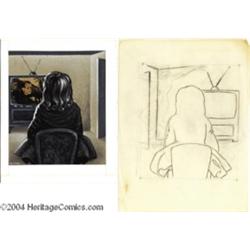 Kelly Freas - Crazy Magazine Original Art "Kelly's Cockeyed Canvas" Girl Watching TV (undated).