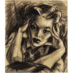 Kelly Freas - Female Portrait Drawing Original Art (1976).