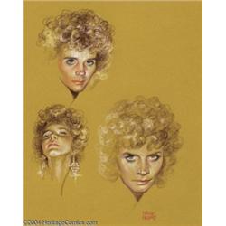 Kelly Freas - Untitled Triple Portrait of Dorsey Flynn Illustration Original Art (undated).