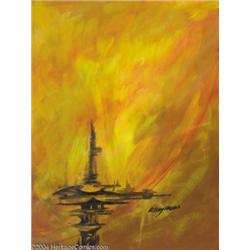 Kelly Freas - "Jupiter Station Study" Painting Original Art (undated).