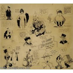 Harry Houdini Tribute Specialty Piece with 13 Sketches Original Art (1918).