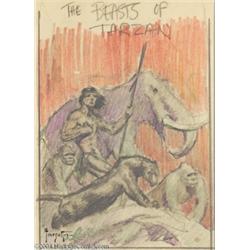 Frank Frazetta - The Beasts of Tarzan Cover Preliminary Original Art (Ace, 1963).