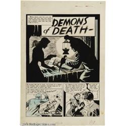 George Roussos - War Against Crime #11 Complete 6-page Story "Demons of Death" Original Art (EC, 195