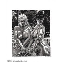 Robert Crumb - Two Nude Girls Illustration Original Art (1994).