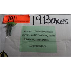 19 Boxes #8x1-5/8" Self Drill Wing Screws, Titanguard - Total Screws = 190,000