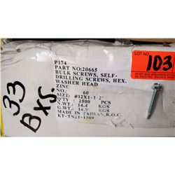 33 Boxes #12x1-1/2" Self Drilling Screws, Zinc - Total Screws = 82,500