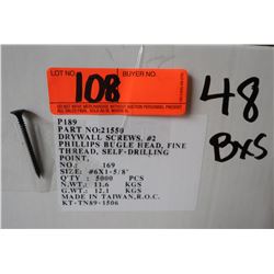 48 Boxes #6x1-5/8" Phillips Bugle Head Drywall Screws - Total Screws = 240,000